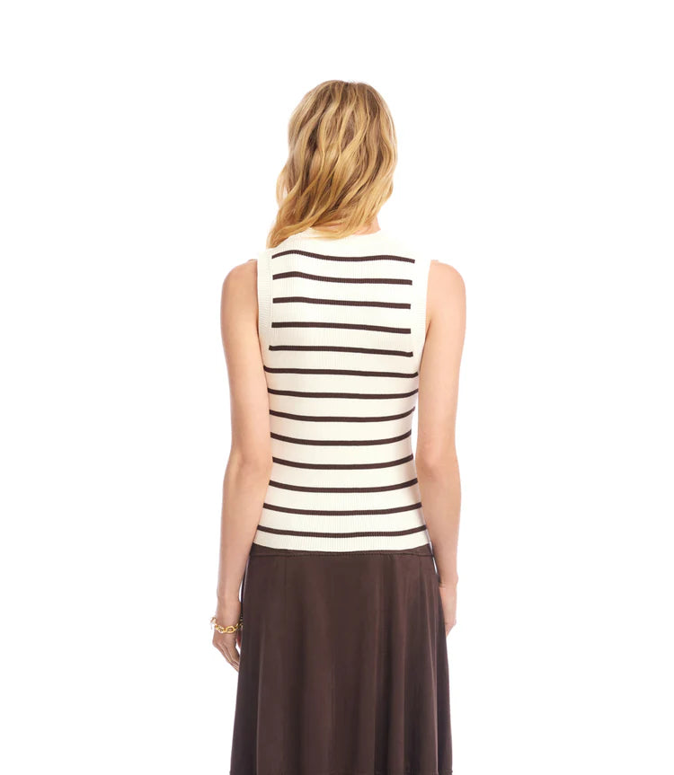 Ribbed Stripe Sweater Tank - Cream/Brown