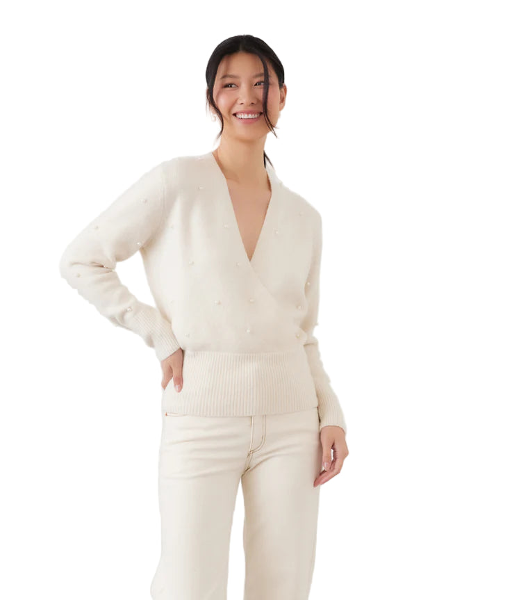 Pearl Wrap Sweater - Cream