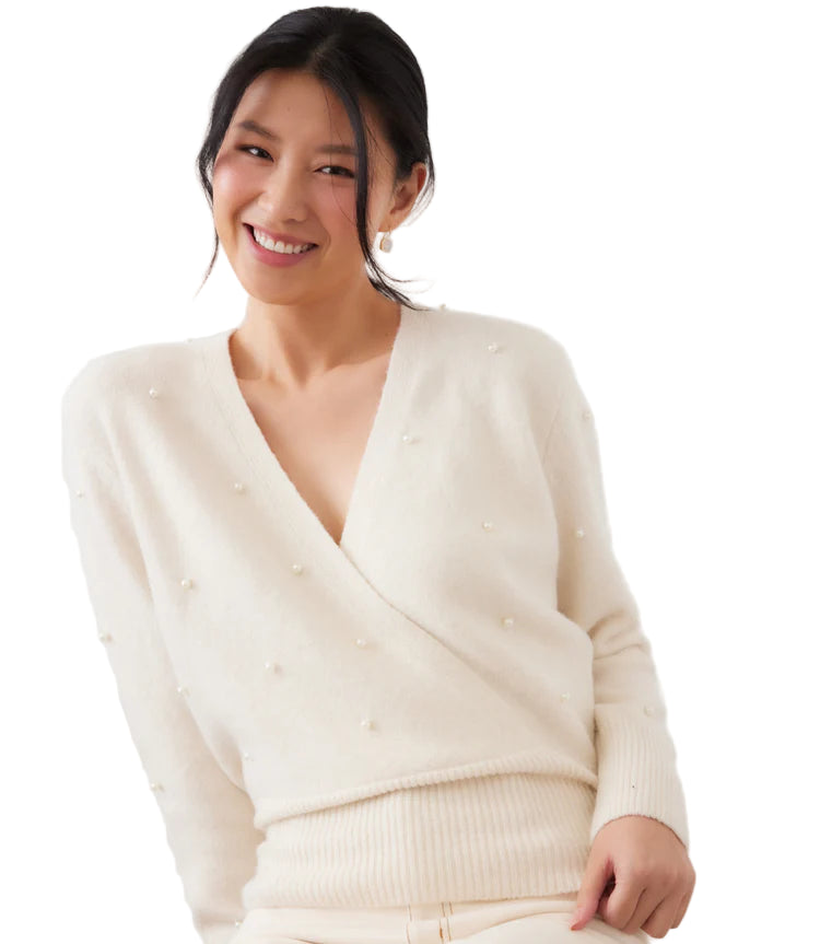 Pearl Wrap Sweater - Cream