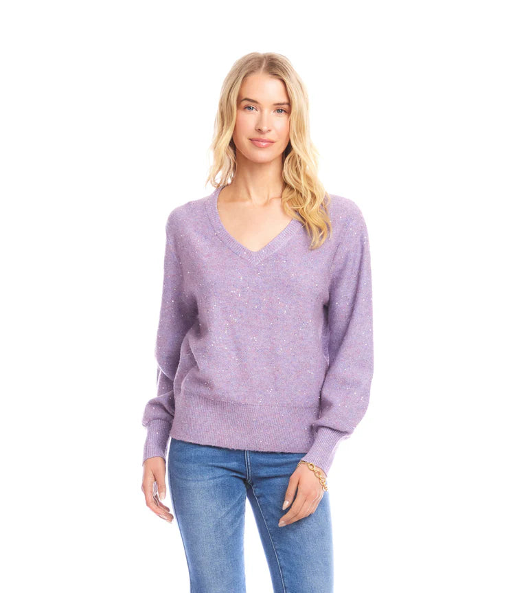 Sequin V-Neck Sweater - Lavender