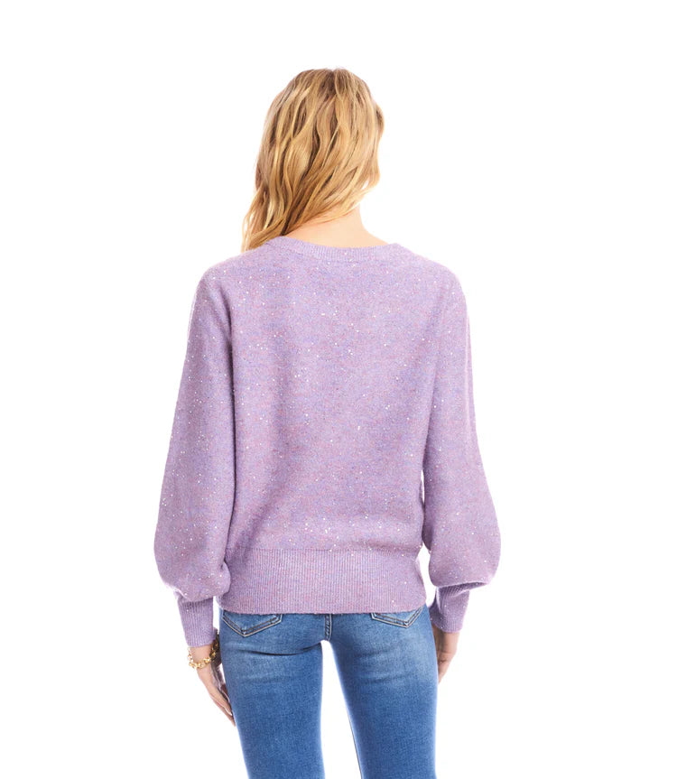 Sequin V-Neck Sweater - Lavender