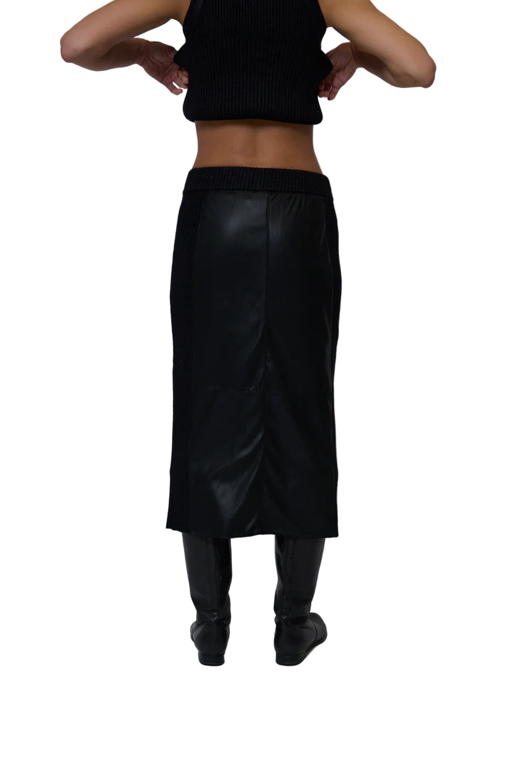 Milan Vegan Leather Skirt - Black Comb