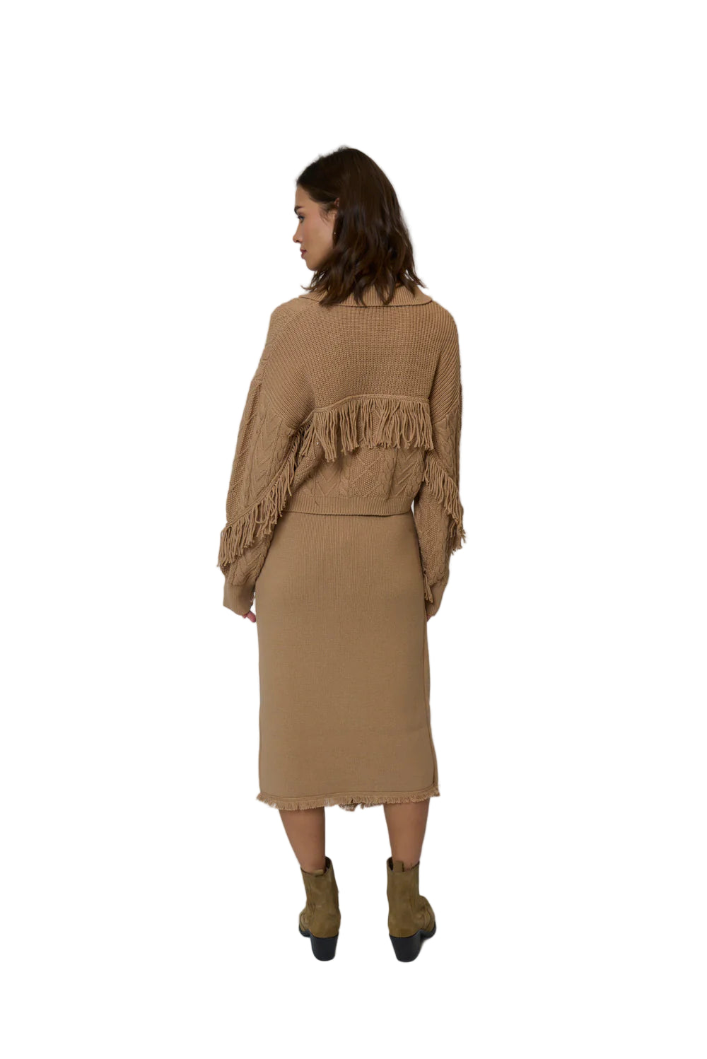 Elysa Fringe Midi Skirt- Camel