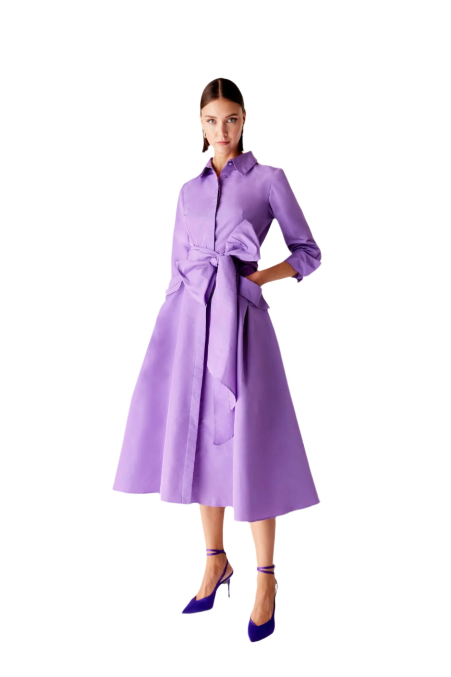 Shirtwaist Midi Dress - Purple