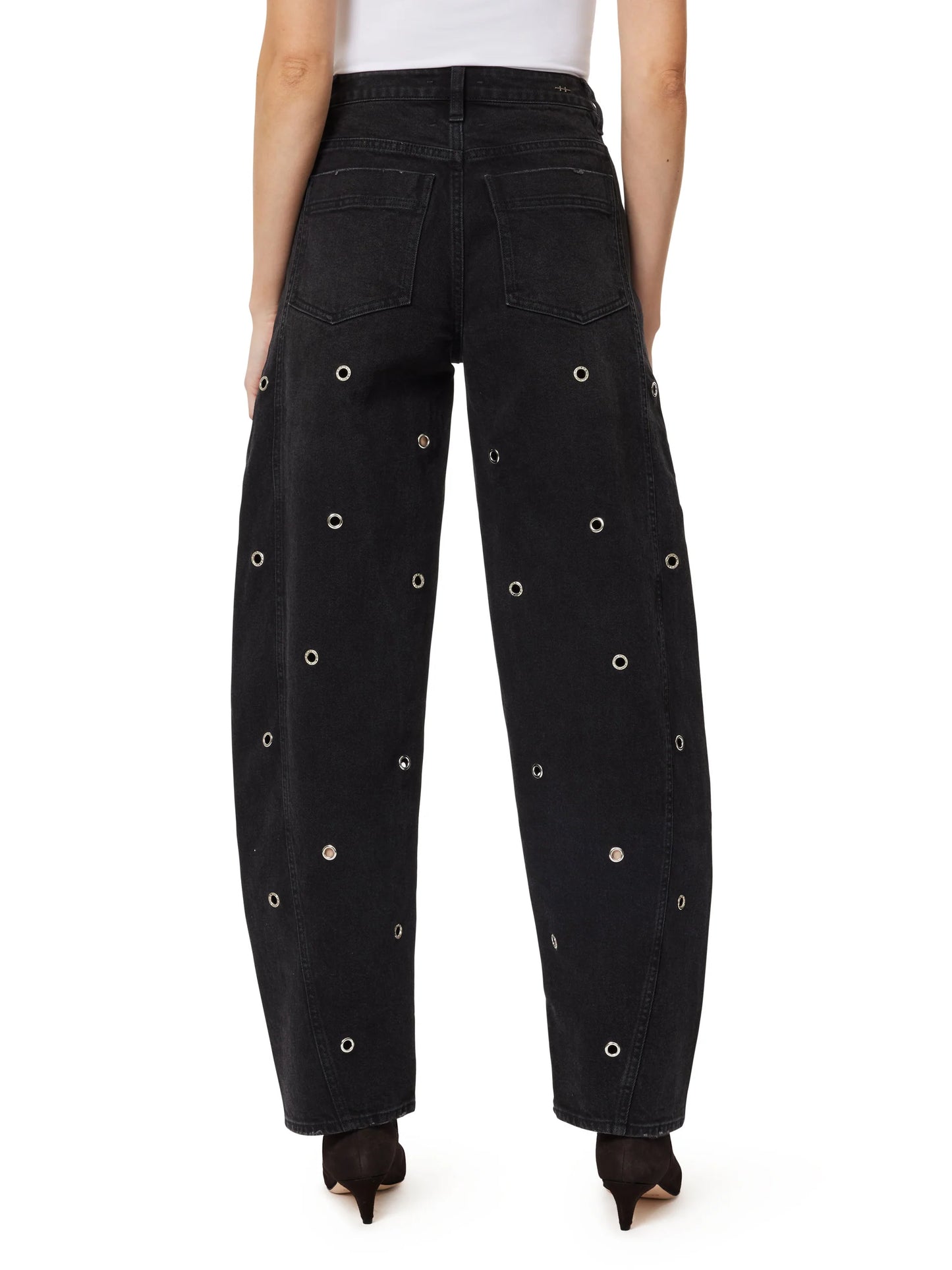 Evie Embellished Barrel Jeans - Washed Black