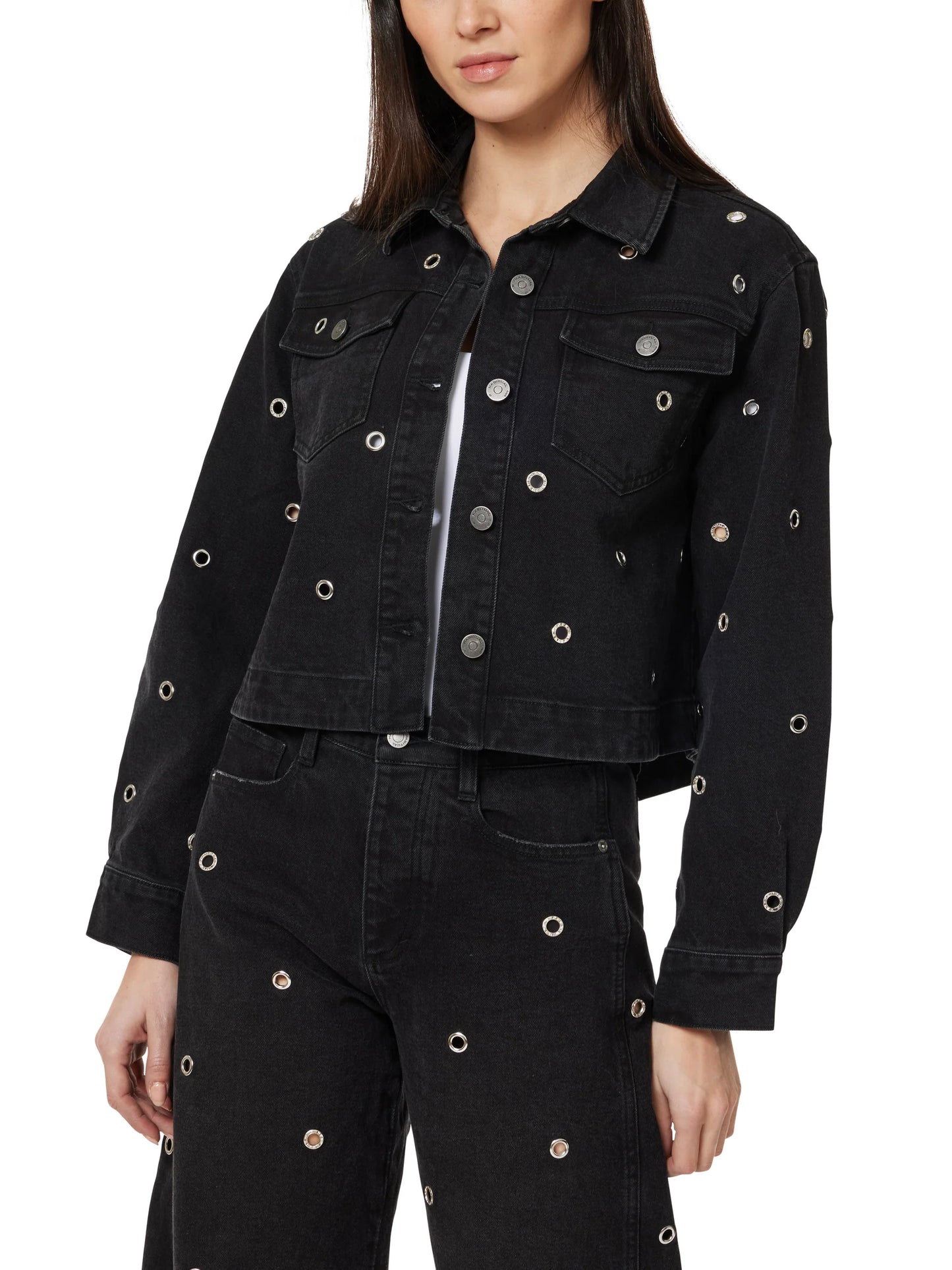 Embellished Cropped Swingy Jacket - Washed Black