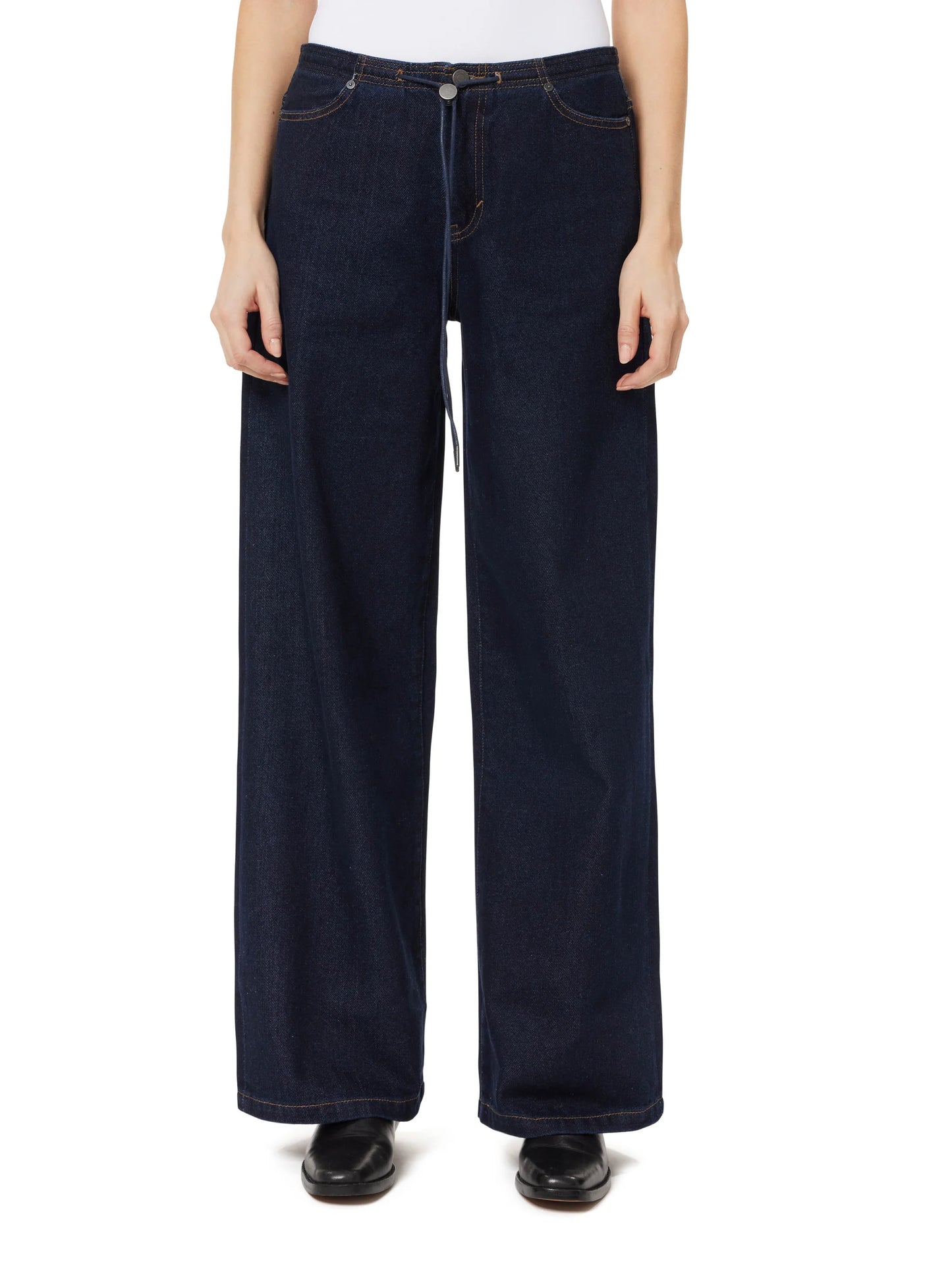 Jade Drawstring Wide Leg Jeans - Rinse