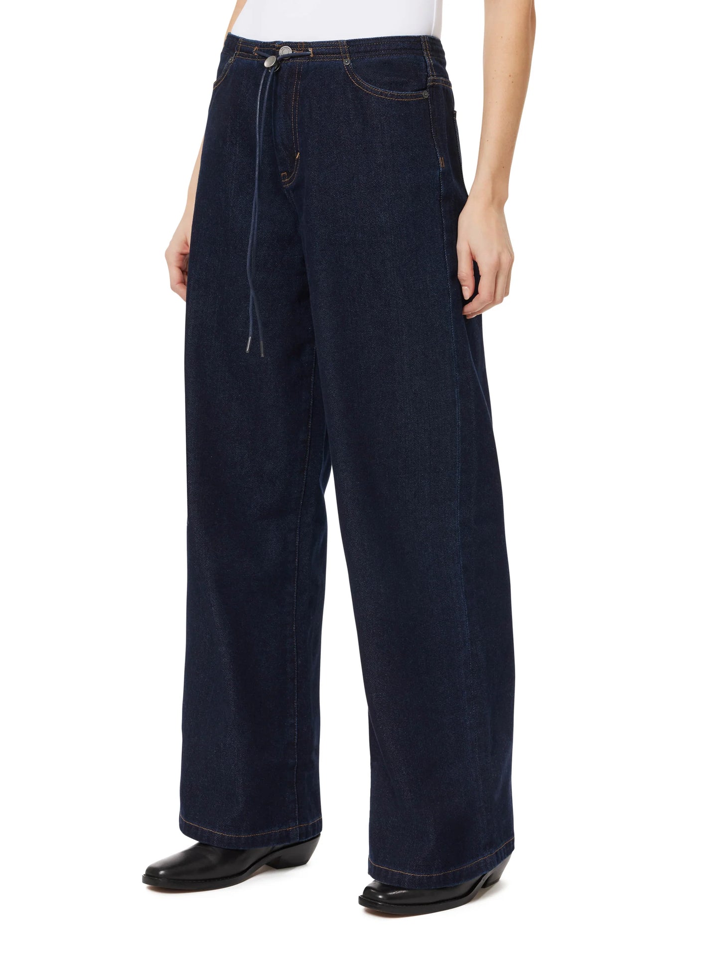 Jade Drawstring Wide Leg Jeans - Rinse