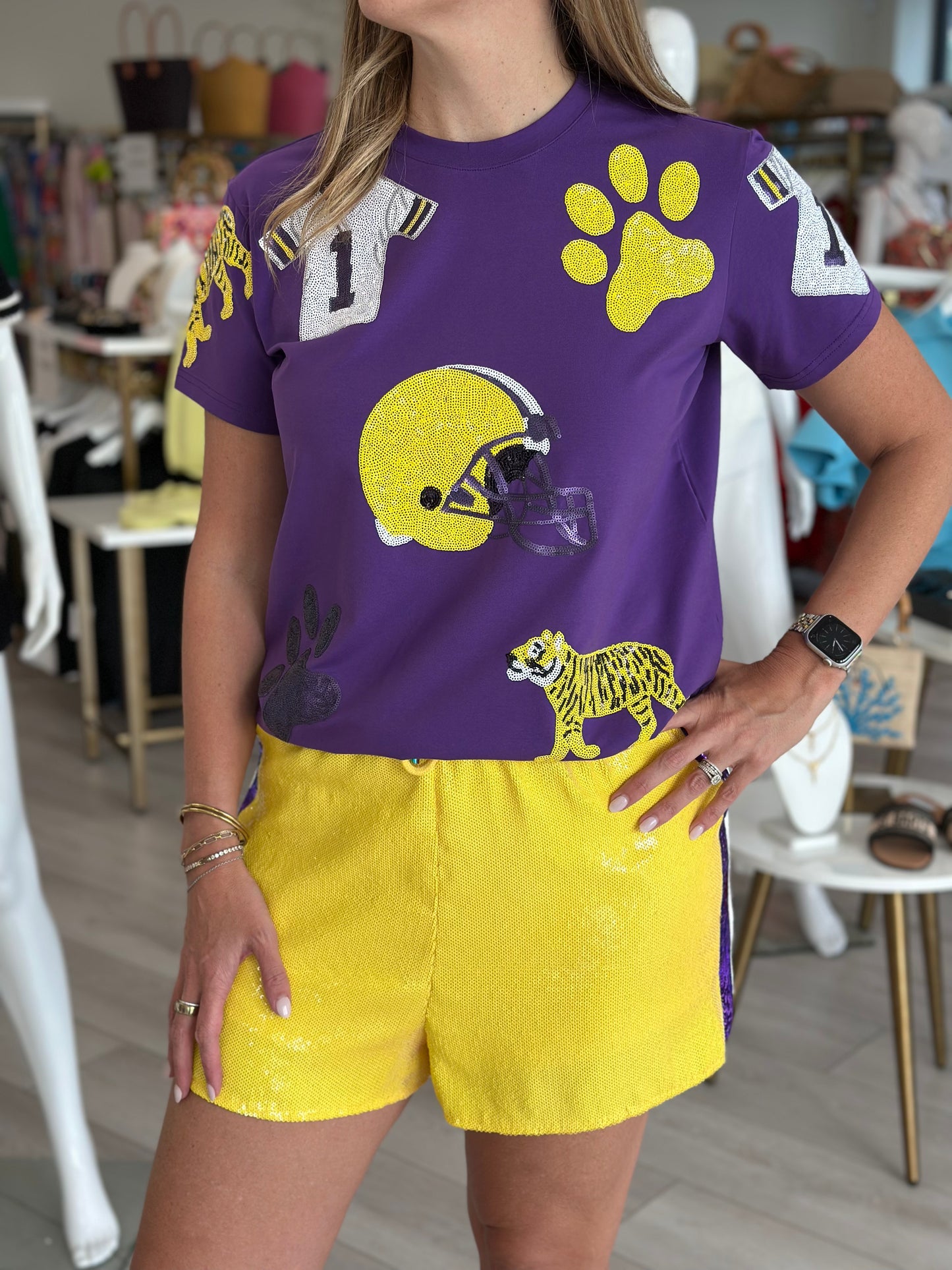 Game Day Sequin T-Shirt - Purple and Gold
