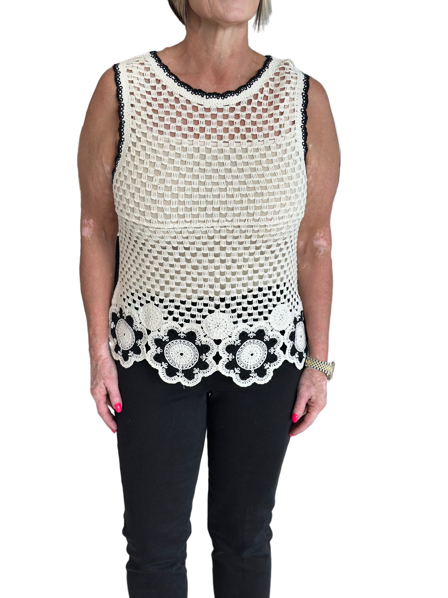 Crochet Flower Detail Sweater Tank