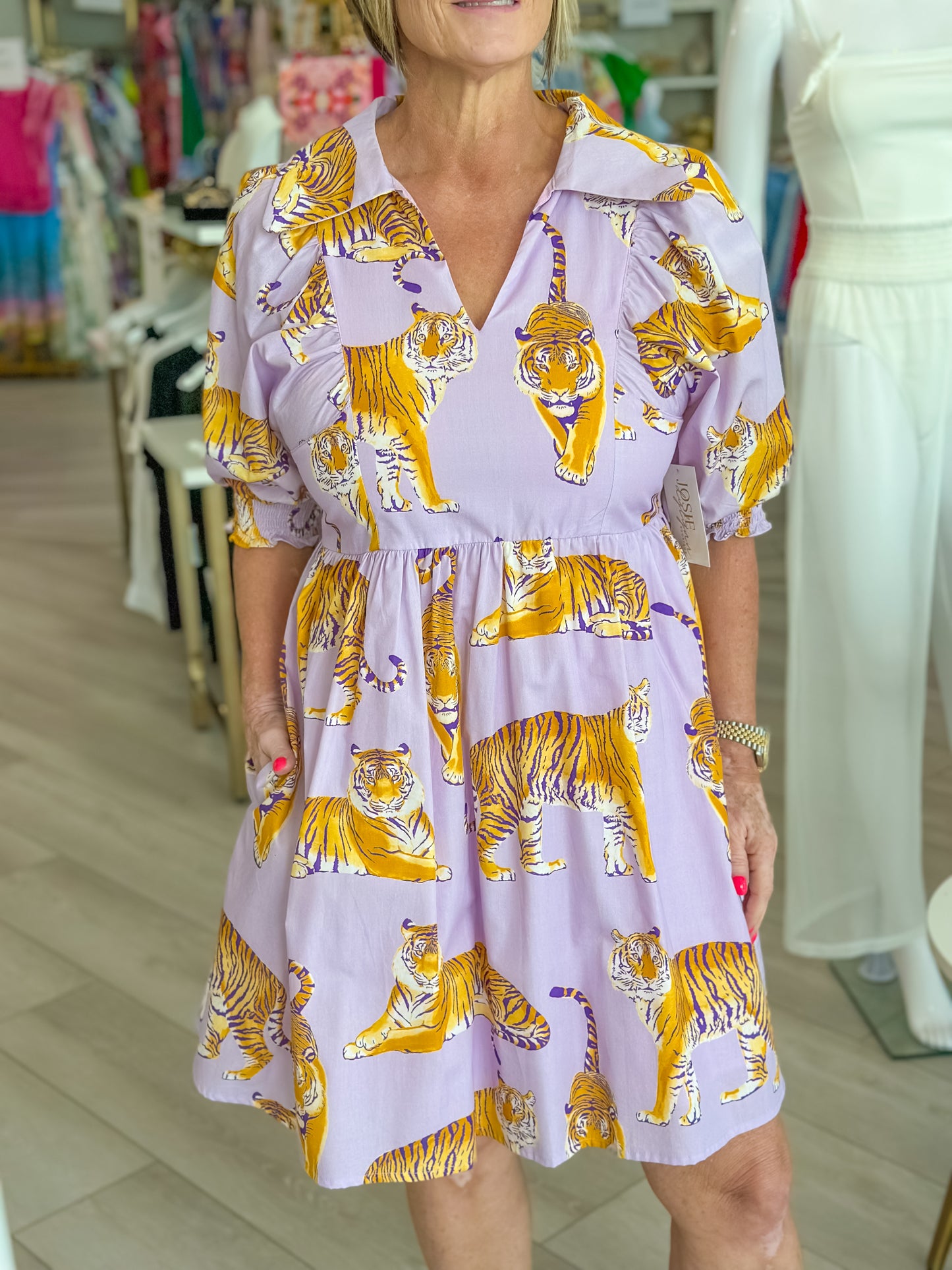 Stewart Simmons Tigers Poplin Dress Lavender