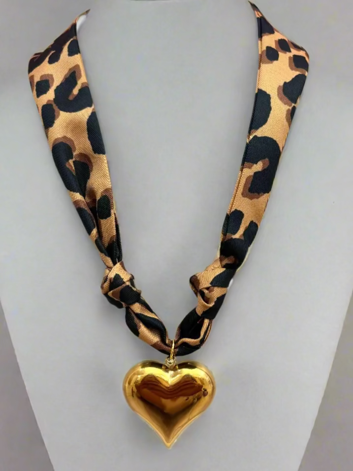 Scarf Necklace - Puffed Heart