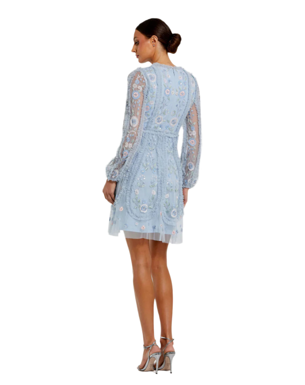 Floral Mesh Micro Ruffle Dress - Powder Blue