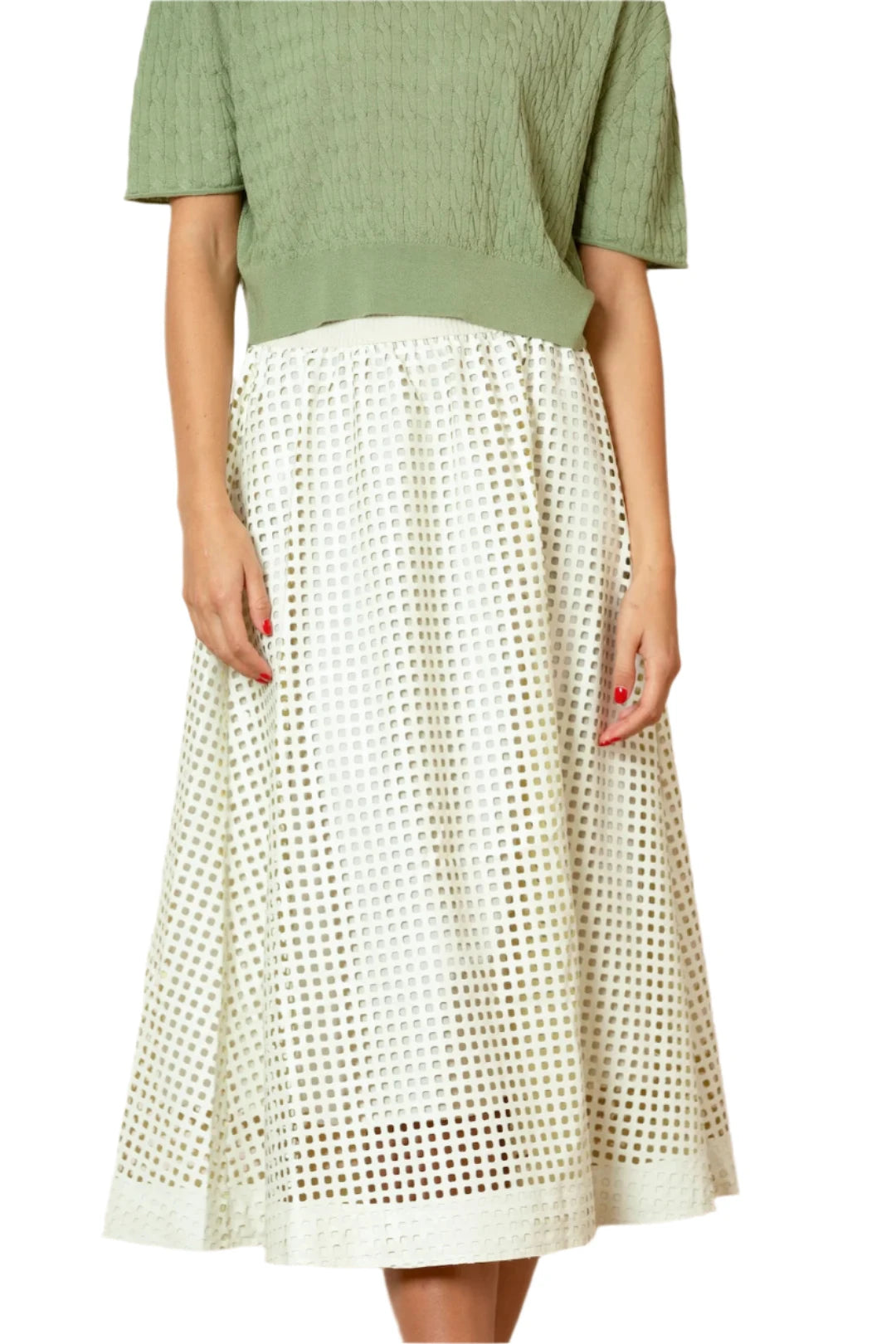 Serena Perforated Vegan Leather Skirt - Ivory