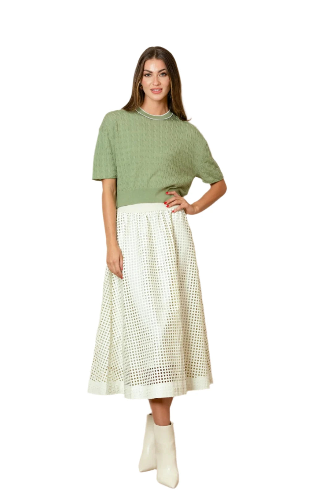 Serena Perforated Vegan Leather Skirt - Ivory