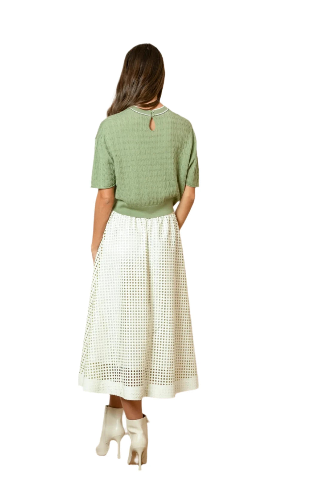 Serena Perforated Vegan Leather Skirt - Ivory