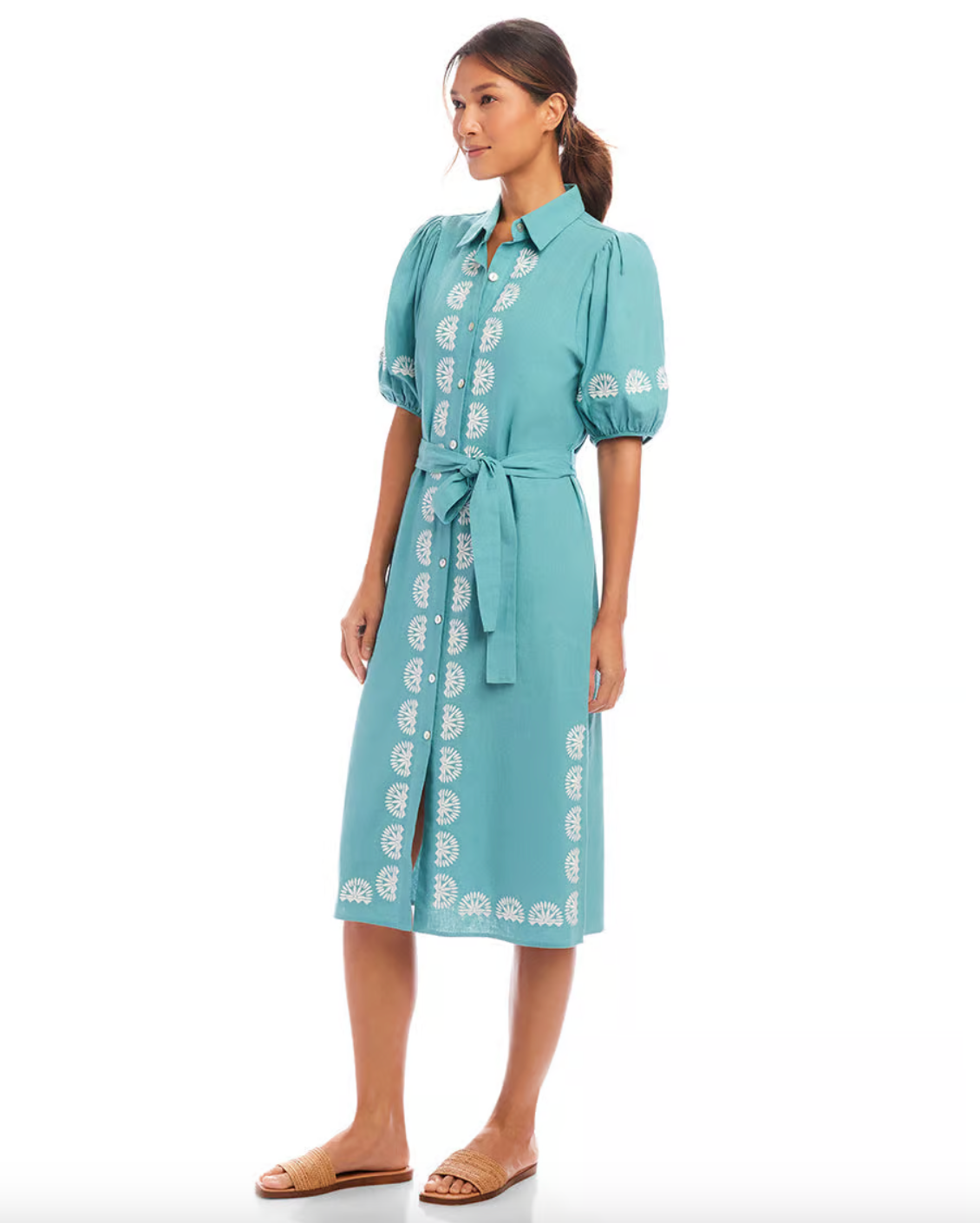 Embroidered Shirtdress - Aqua