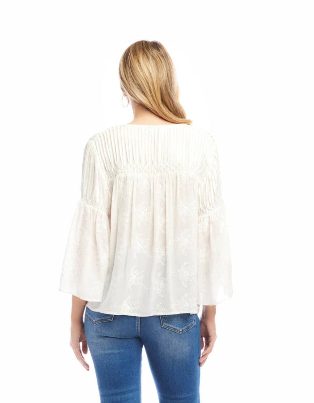 Flare Sleeve Embroidered Top - Off White