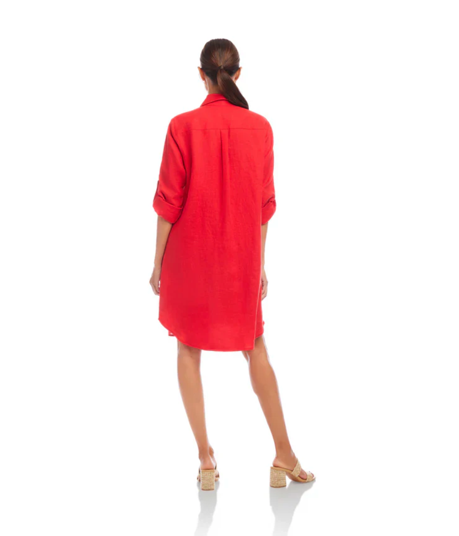 Roll Tab Linen Shirtdress -Cherry