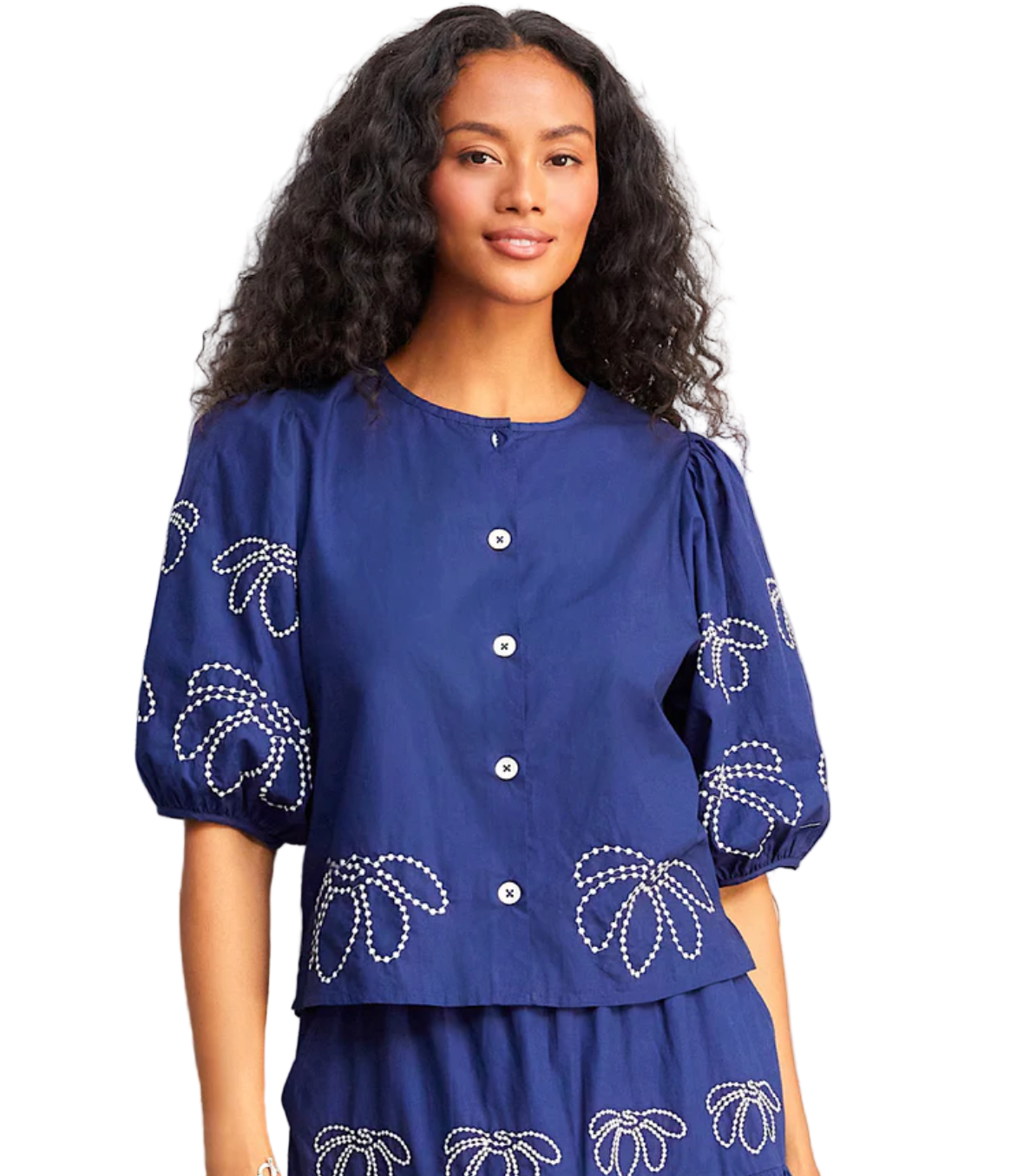Embroidered Puff Sleeve Shirt