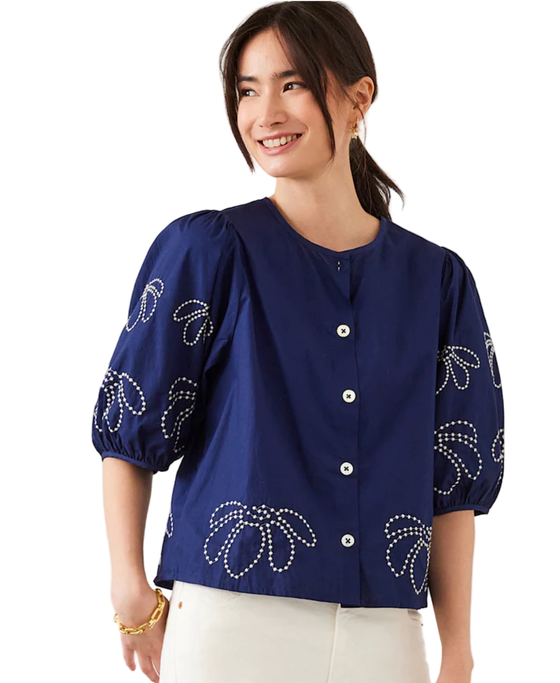 Embroidered Puff Sleeve Shirt