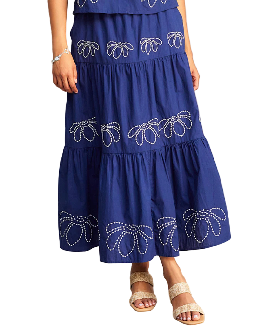 Embroidered Tiered Midi Skirt
