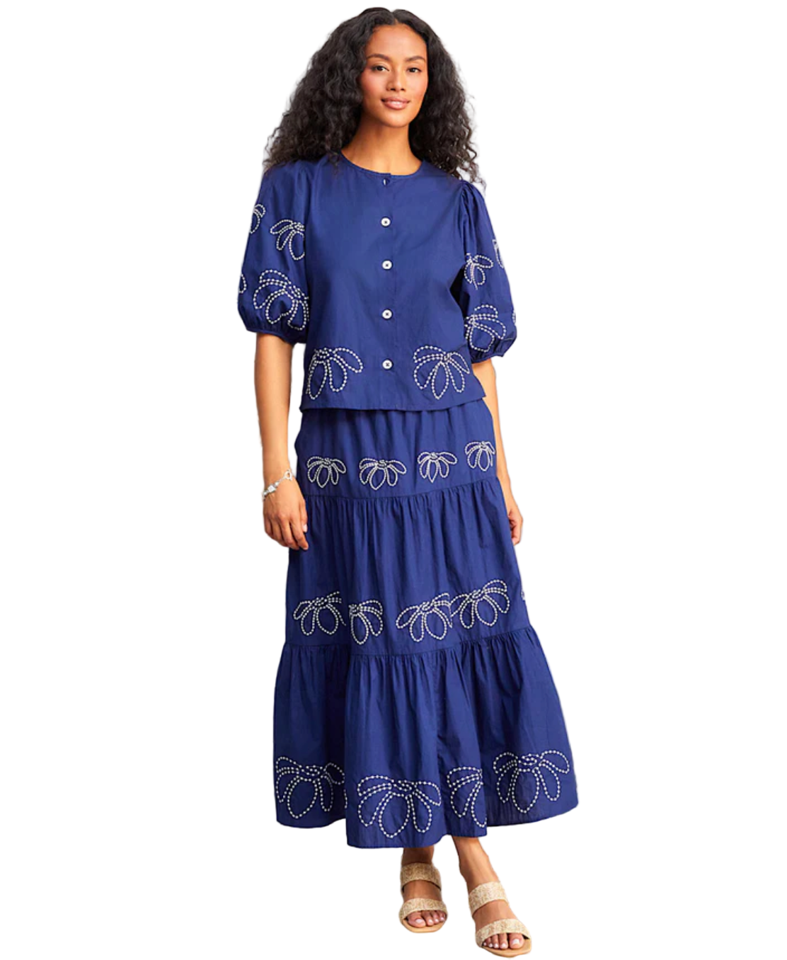 Embroidered Tiered Midi Skirt