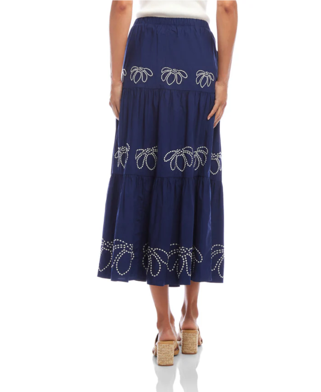 Embroidered Tiered Midi Skirt