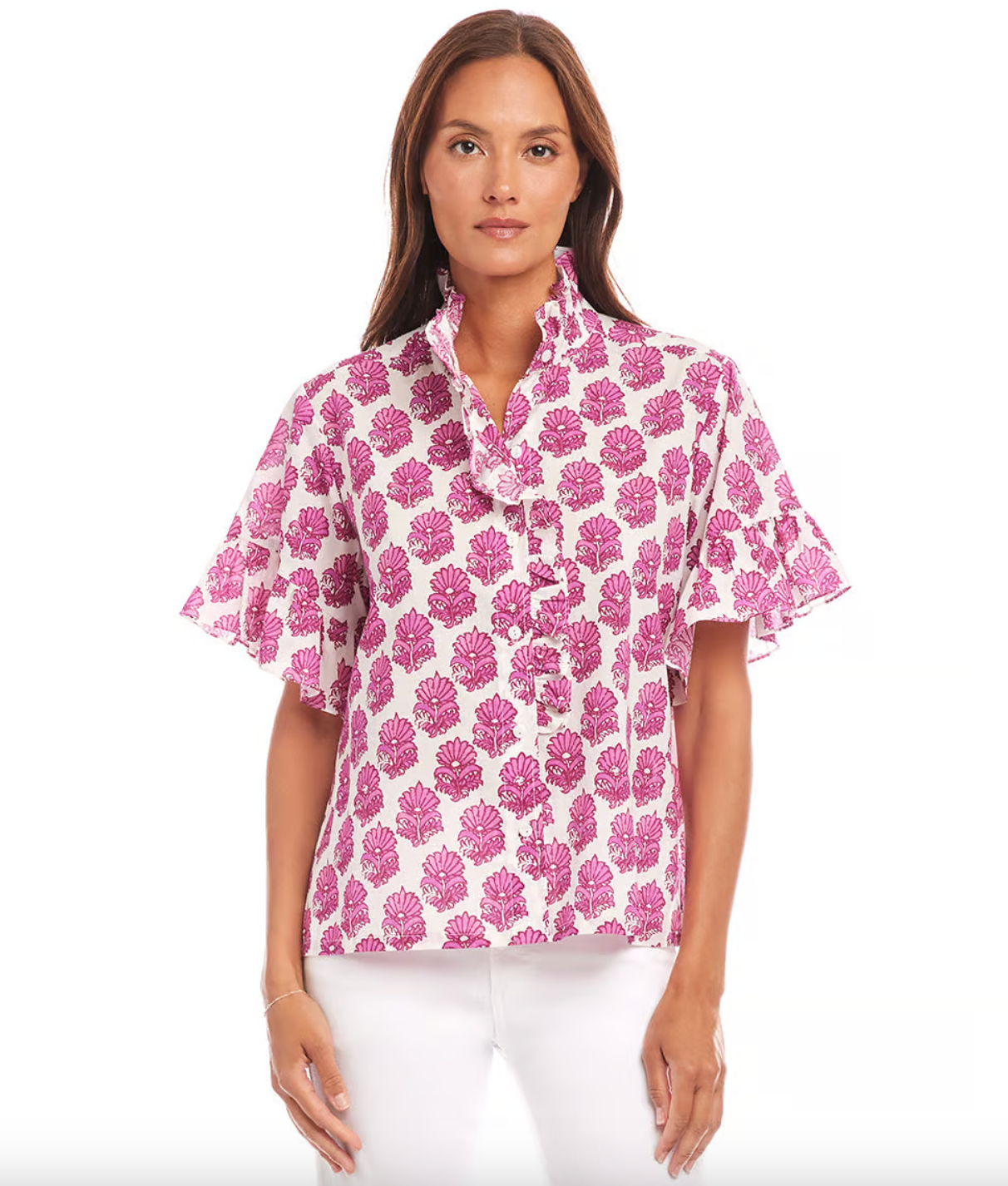 Ruffle Trim Top - Magenta