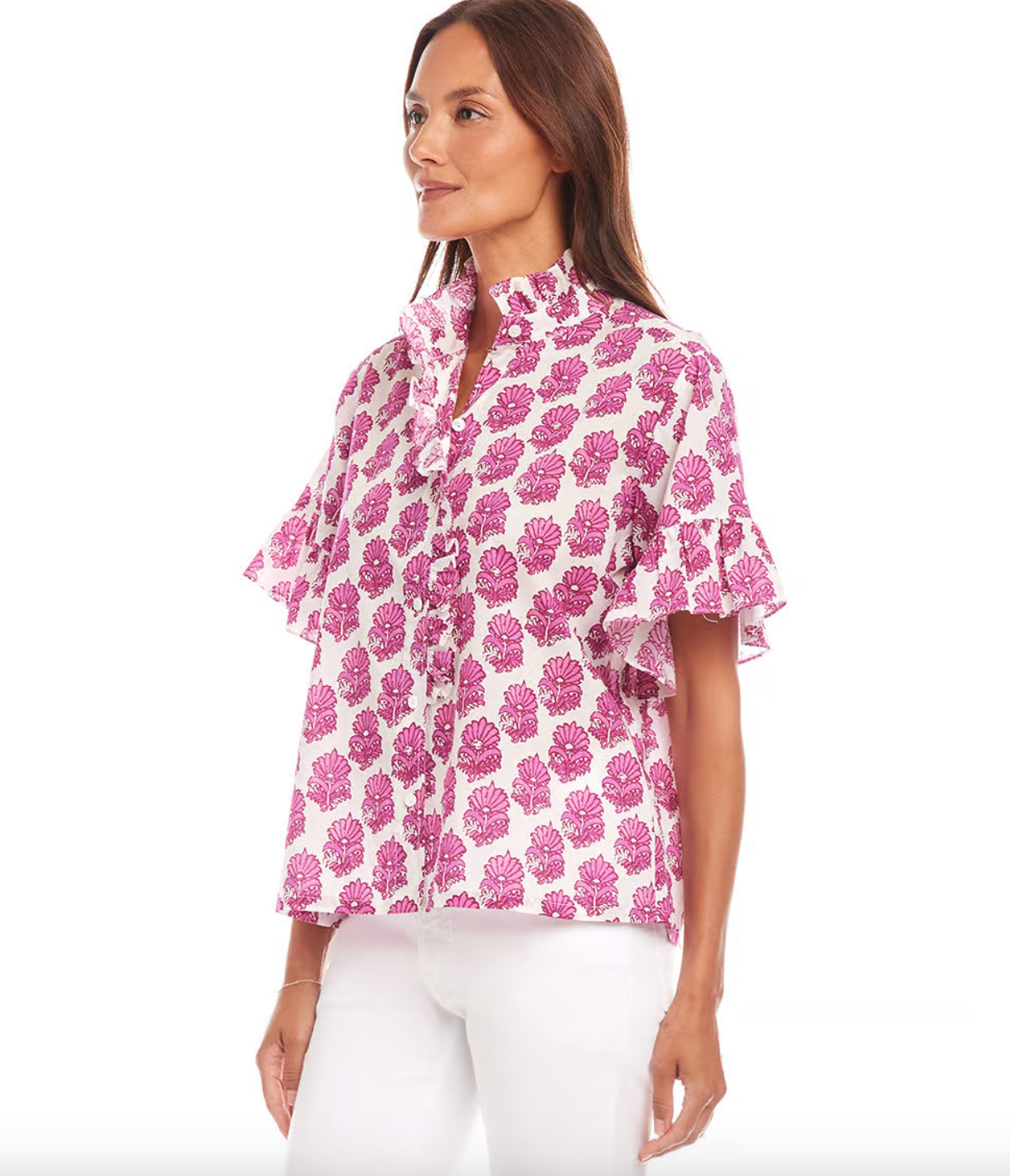 Ruffle Trim Top - Magenta