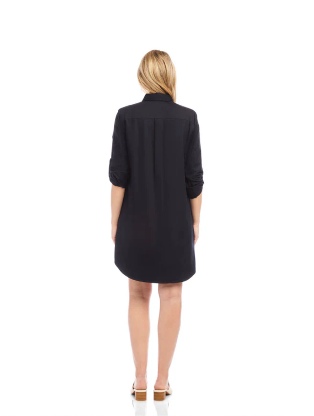Roll Tab Embroidered Shirtdress - Black