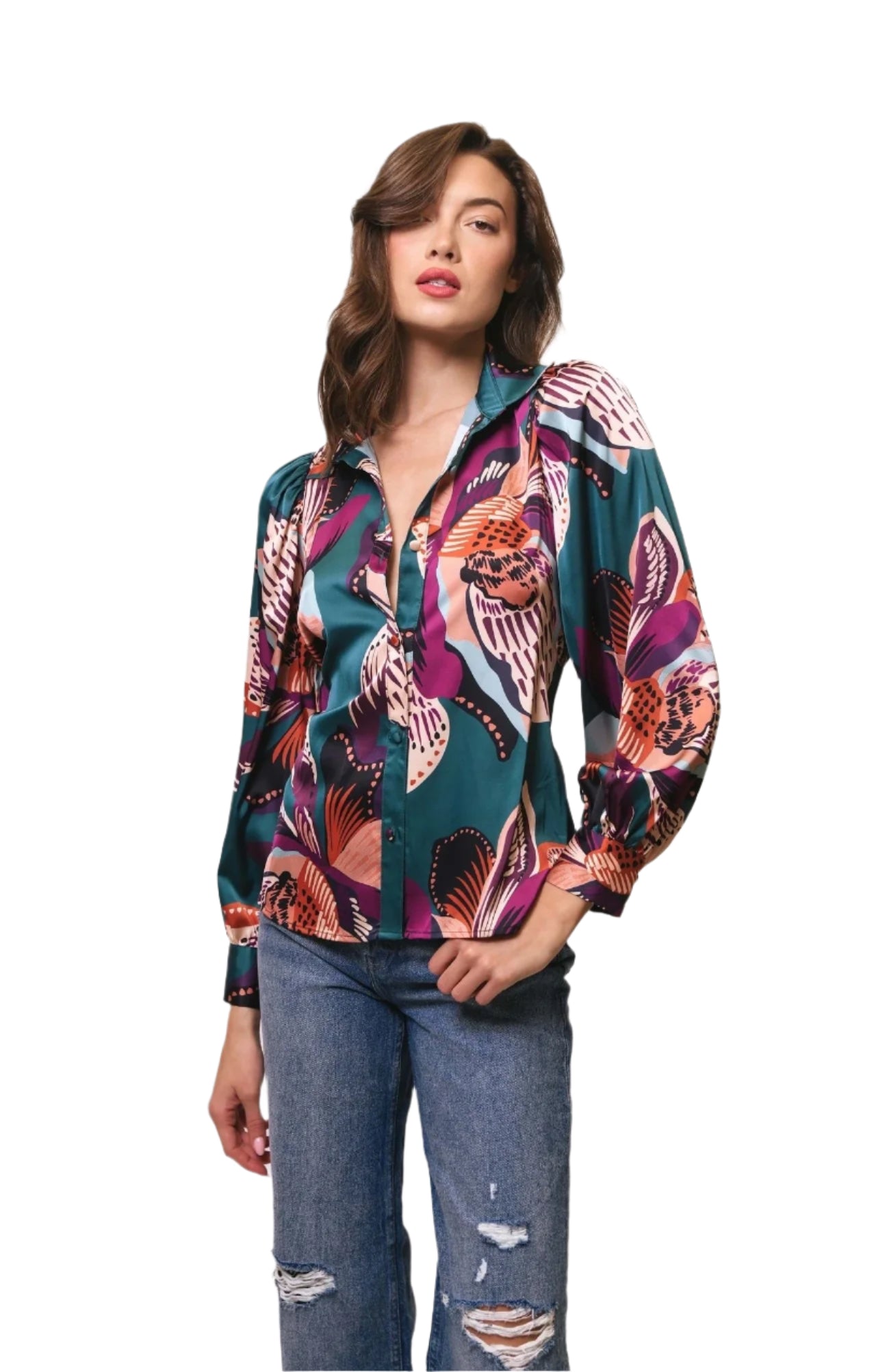 HUT Kaylen Top Teal Jungle
