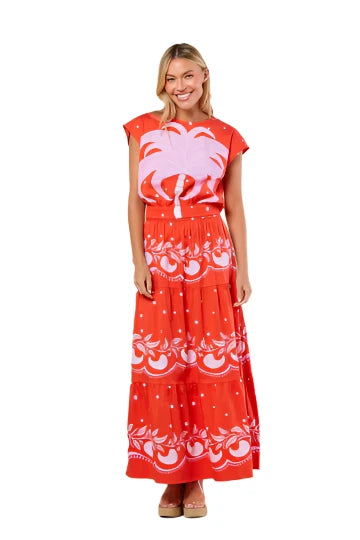 Gardenia Palmetto Skirt Sangria
