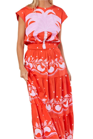 Gardenia Palmetto Skirt Sangria