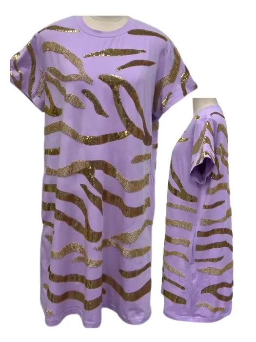 Purple & Gold Tiger Sequin Dress