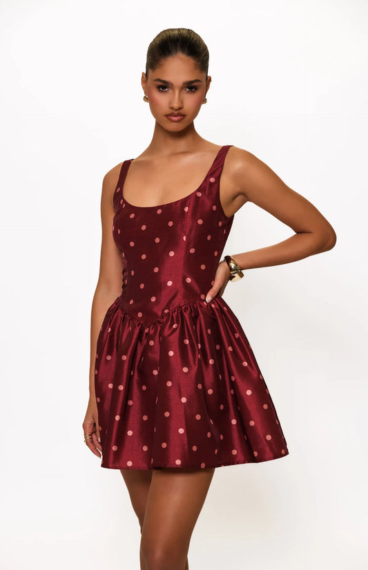 Soleil Mini Dress - Pomegranate Polka Dot
