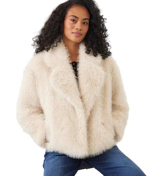 Cropped Faux Fur Jacket - Stone