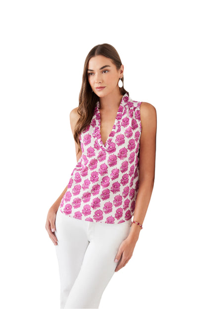 Ruffle Trim Sleeveless Top -  Magenta