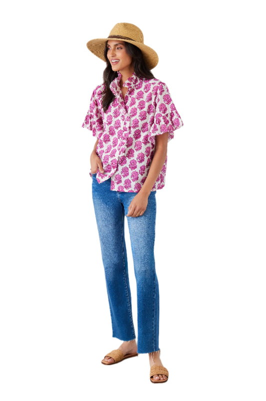 Ruffle Trim Top - Magenta