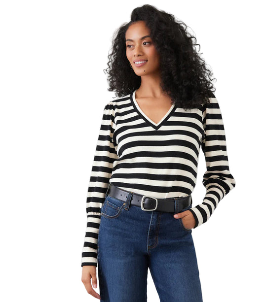 Stripe Bishop Sleeve V-Neck Top