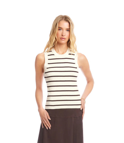 Ribbed Stripe Sweater Tank - Cream/Brown