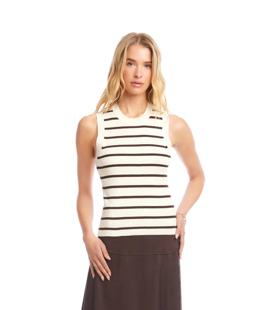 Ribbed Stripe Sweater Tank - Cream/Brown