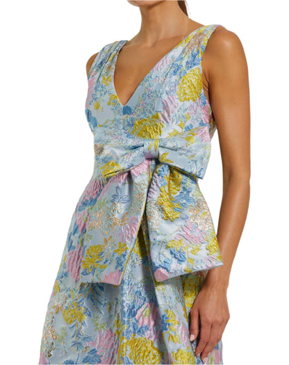 Floral Brocade Dress - Blue