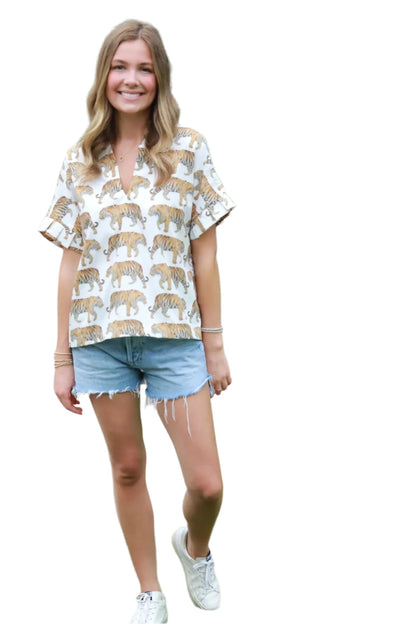 BW Pleated Kimono Top Tigers