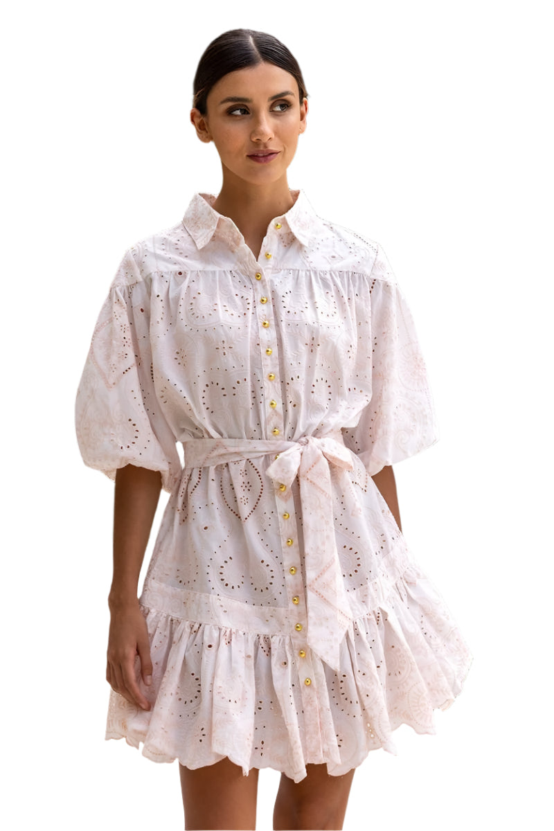 JM Louisa Dress White/Pink O/S