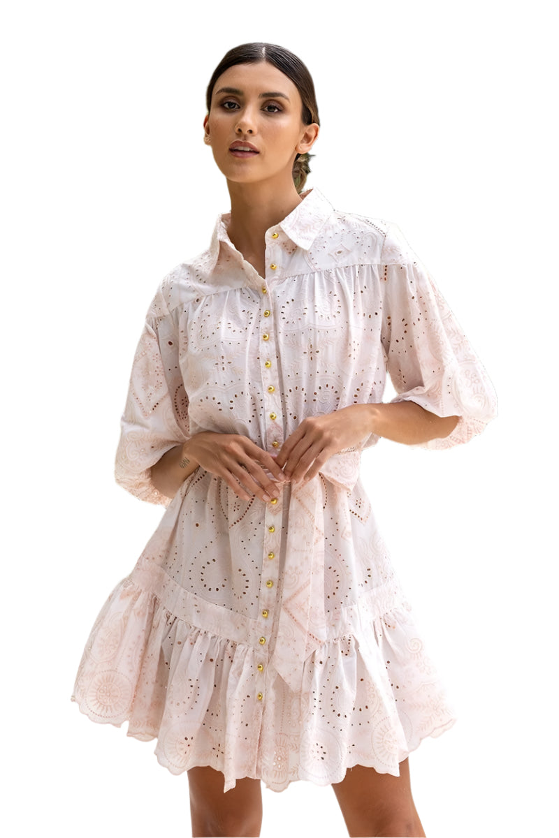 JM Louisa Dress White/Pink O/S