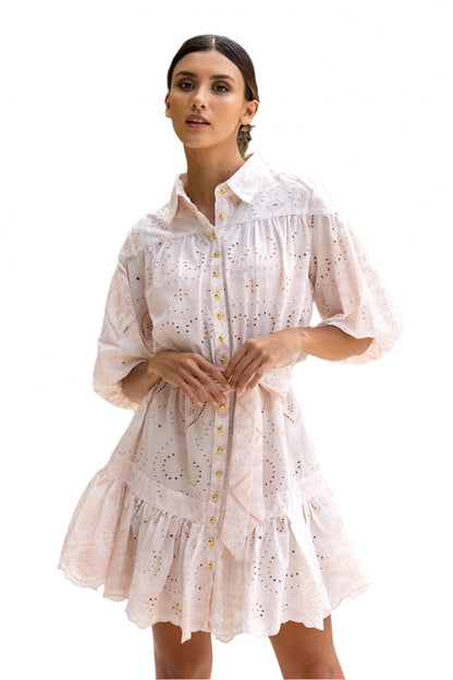 JM Louisa Dress White/Pink O/S