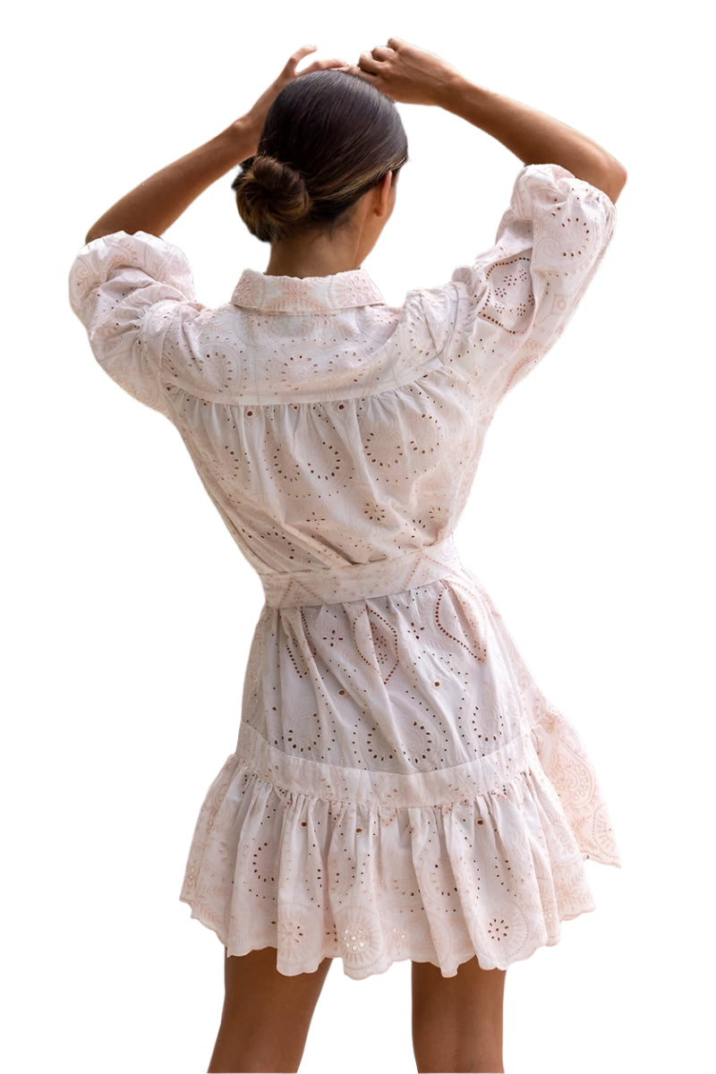 JM Louisa Dress White/Pink O/S