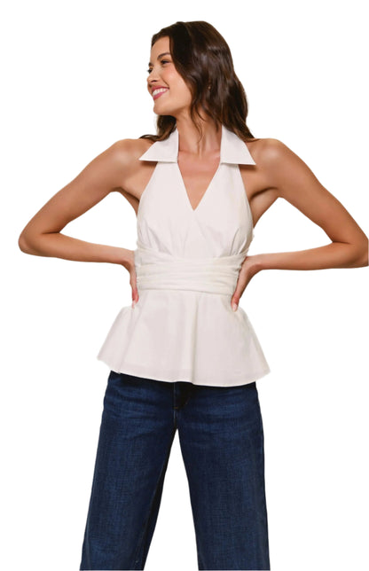 Colbie Halter Twist Top - White