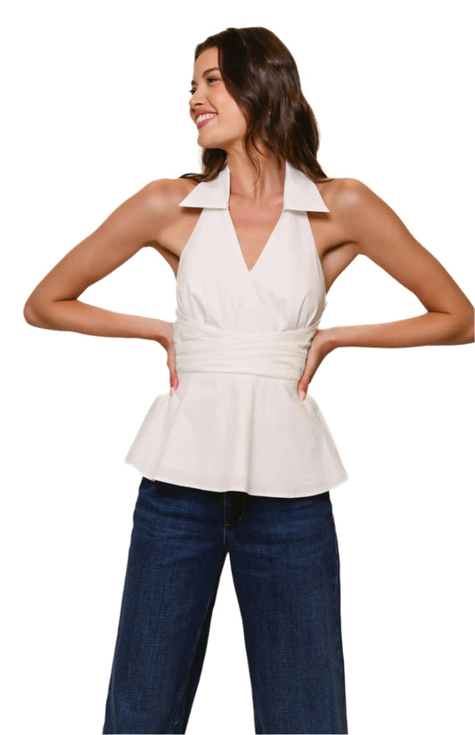 Colbie Halter Twist Top - White
